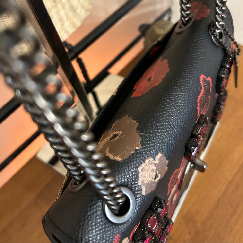 COACH Jewel Embellished Leather Floral Print Mini Convertible Crossbody Bag - Picture 7 of 15